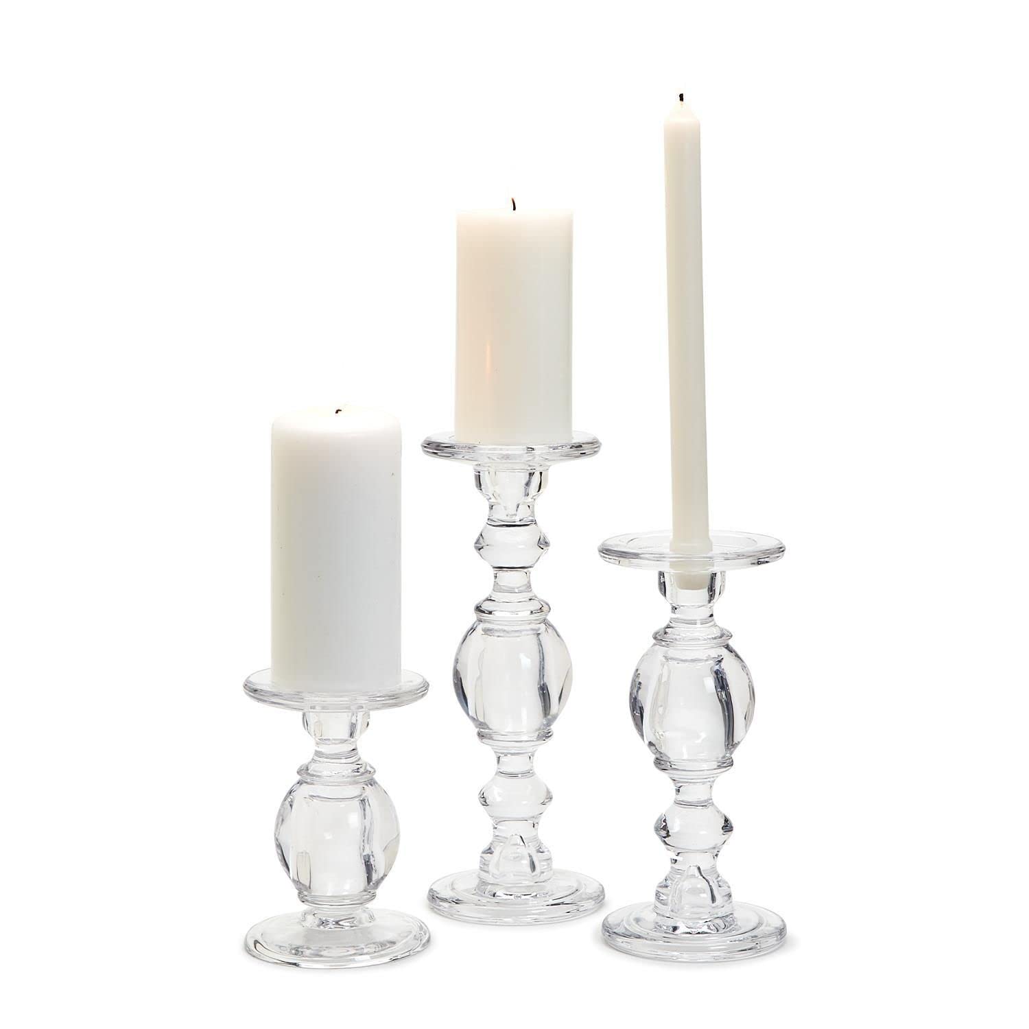 Two's Company High-Glass Set of 3 Pedestal Candleholders in 3 Sizes