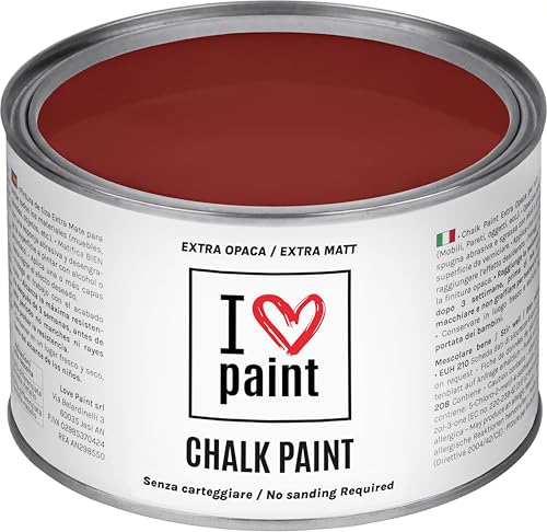 I LOVE CHALK PAINT Colore Rosso Ossido 375 ml - Senza Carteggiare Colora Mobili, Pareti e Oggetti - Senza solventi e formaldeide – Inodore a base di acqua