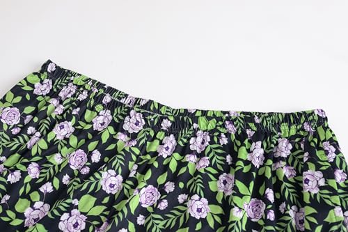 Image of Vozanet Women's Short Sleeve Top and Shorts Pajama Sets Plus Size V Neck Colorful Flower Nighty Loungewear With TWO Pockets