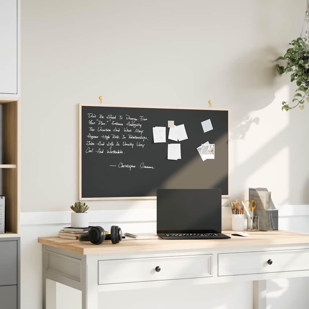 vidaXL Tablica kredowa z ramą z litego drewna sosnowego, czarna, 100x55 cm