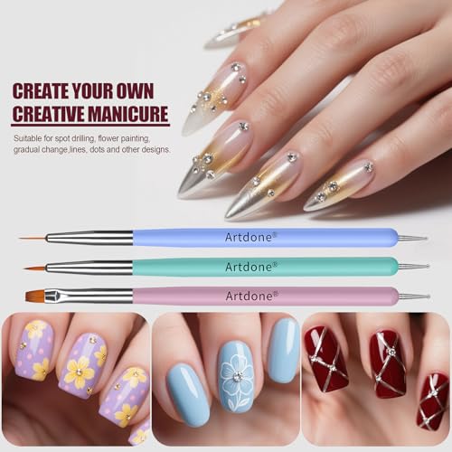 Image of Artdone Nail Striping Tape Lines Kit With Nail Art Pens Dotting Tools And Liner Brushes For Gel Polish Small Detail Drawing Design Paint