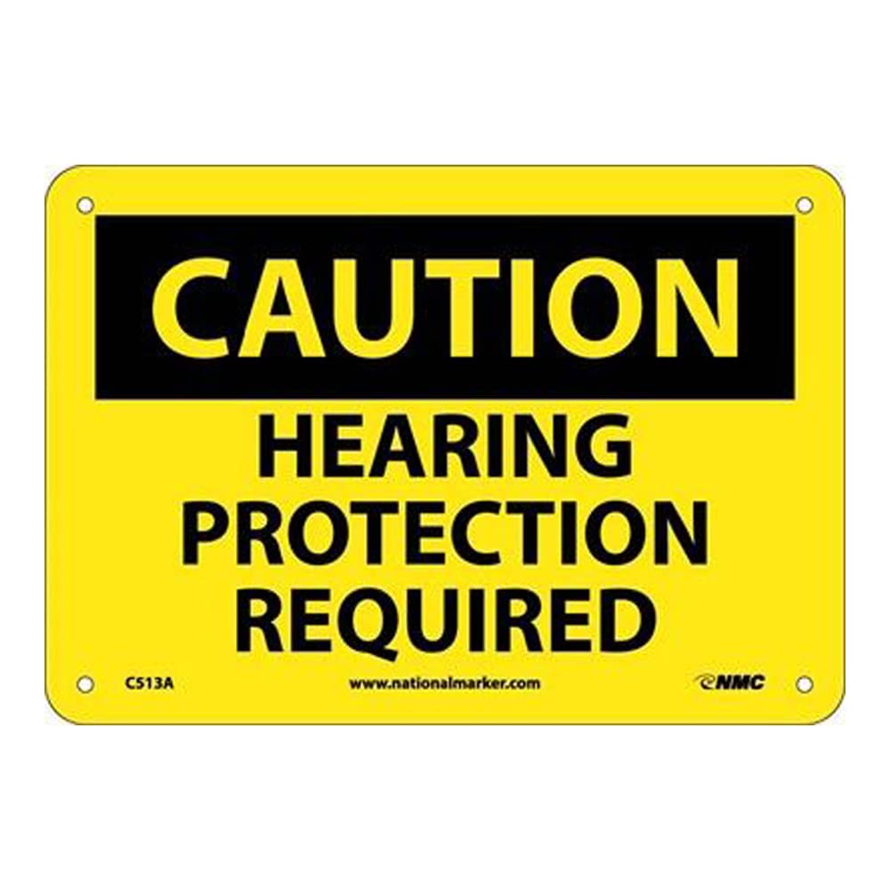 National Marker C513A Hearing Protection Required Caution Sign, 0.04", Aluminum, 7" x 10"