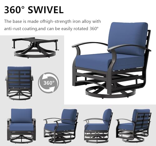 Image of Outdoor Patio Furniture Set, 3 Piece Aluminum Metal Chairs Swivel Rocker, Overstuffed Washable Cushions Bistro Set for Porch, Balcony, Deck, Garden Navy