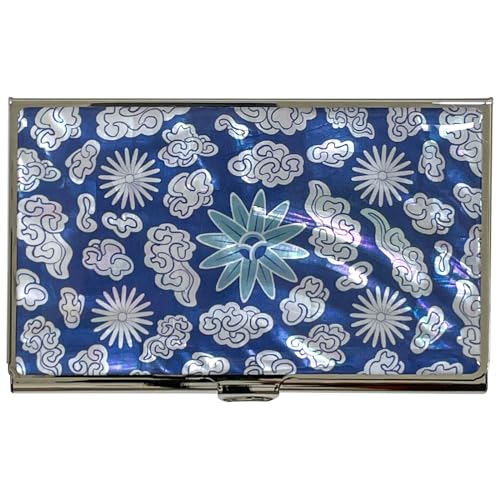 Image of Mother of Pearl Business Card Case Credit Id Name Holder Travel Wallet Art Painting Design Metal Stainless Steel Engraved Slim Purse Pocket Cash Money Wallet (Mum Cloud)