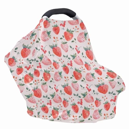 Image of Coldinair Strawberry Baby Car Seat Covers,Soft Stretchy Nursing Cover Breastfeeding Scarff,Infant Stroller Cover for Girls and Boys