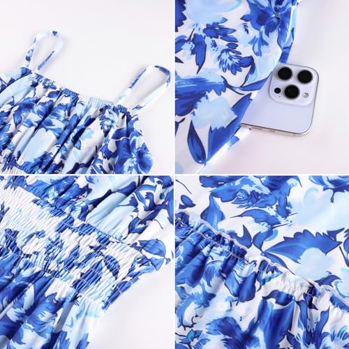 Image of GRACE KARIN Summer Dresses for Women 2026 Vacation,Smocked Floral Maxi Dress,Boho Beach Sundress with Pocket Fashion Clothing