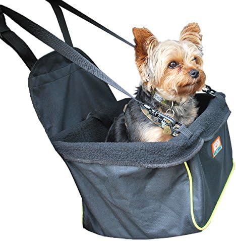 Animal Planet Puppy Booster Car Seat Cover for Small Dogs - Portable, Foldable, Collapsable Pet Car Carrier with Safety Leash - 12Lbs & Under - Black W. Green Trim