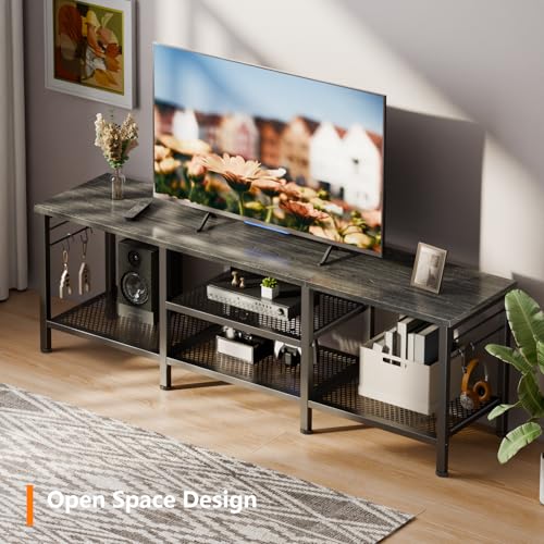 Image of Furologee 55 Inch TV Stand, Entertainment Center with Shelves, Black Oak