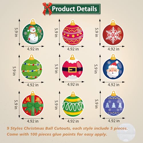 Image of 45PCS Christmas Ball Cutouts for Bulletin Board Decoration, Christmas Balls Paper Cut-Outs Ornaments Cut Outs for Christmas Party Home School Classroom Bulletin Board Decorations