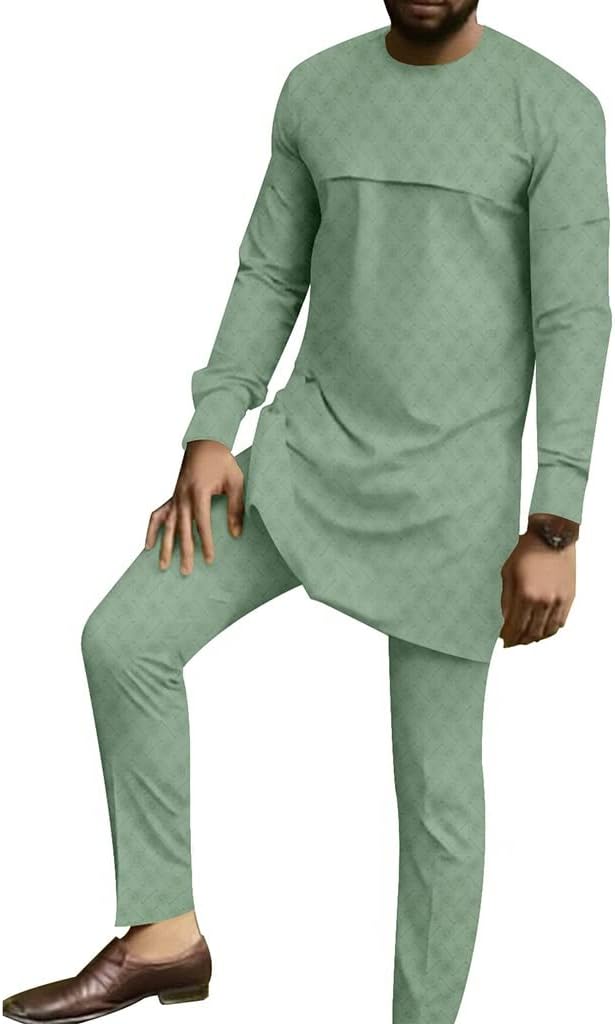 YANKIA Men `s Shirts and Pant 2 Piece Set African Dashiki Outfits Wedding Suits Wear Formal Long Sleeve Ethnic Clothing (Color : Black, Size : 4X-Large)