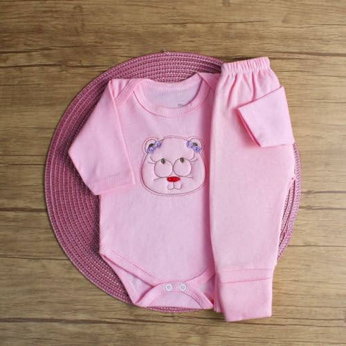 Kit Para Bebê Body E Mijão 5 Peças Inverno Touca Luva Meia (Menina, M)