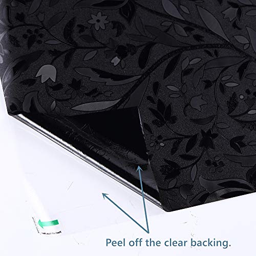VELIMAX Blackout Window Film Removeble Static Cling Window Shade Black Window Sticker Glass Cover Darkening Room Heat Control Blossoming Motif (17.7"x 157.4")