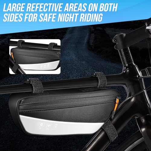 Image of WOTOW Bike Frame Bag - Waterproof Bike Triangle Bag with Side Pocket - Reflective Bicycle Under Tube Storage Pouch for Road Mountain Cycling Travel, 1.8L