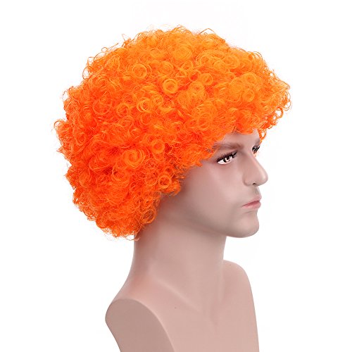 Image of FREE BEAUTY Fluffy Afro Synthetic Clown Wig for Men Women Cosplay Anime Party Christmas Halloween Fancy Funny Wigs (Orange)
