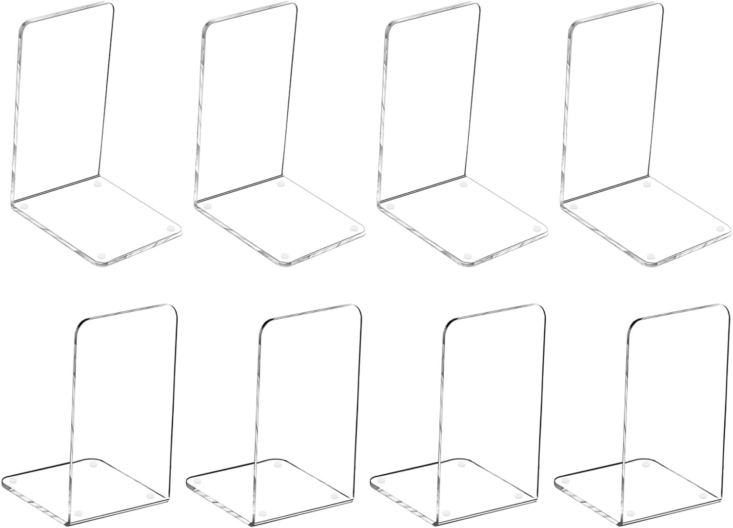 MerryNine 8 Pcs Plastic Acrylic Bookends, Clear Acrylic Non Skid Book Ends Organizer Bookshelf Decor Decorative Bedroom Library Office School Supplies Stationery Gift (7.08"x4.72"_4 Pairs)