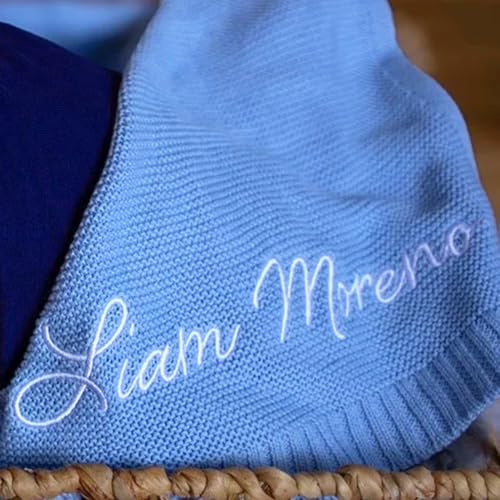 Image of ubjva Personalized Baby Blanket Custom Baby Blanket with Name Customized Embroidered Knitted Blanket Gifts for Newborn Toddler Girl Boy