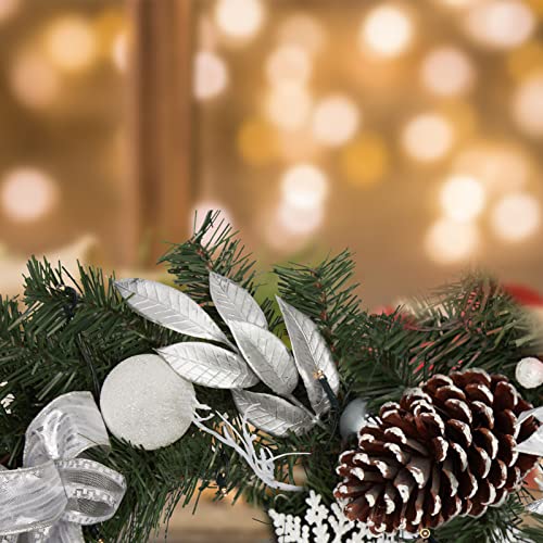 GarveeHome Christmas Garland with Lights for Mantle, 6ft Battery Operated Silver White Xmas Garland with 20 LED Lights Timer Ribbon for Fireplace Stair Railing TV Stand Indoor Outdoor Holiday Decor