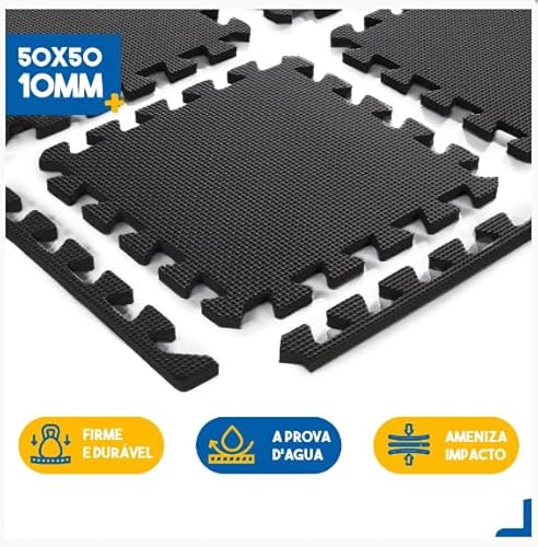 Kit 10 Placas Tatame Tapete EVA Preto, 50 x 50 x 10 cm