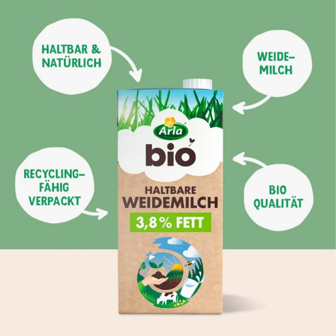 Arla Haltbare Weidemilch 3,8% Fett Kuhmilch Milch 1000 Milliliter X 12 STÜCK