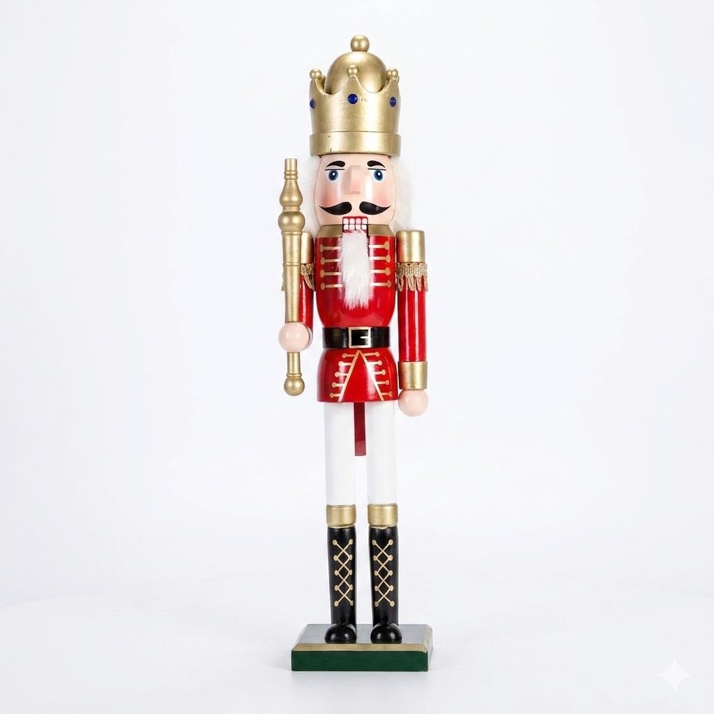 Figurine Casse-Noisette en Bois, Soldat Roi Multicolore 60 cm, Décoration de Noël Peinte à la Main, Style Vintage Traditionnel