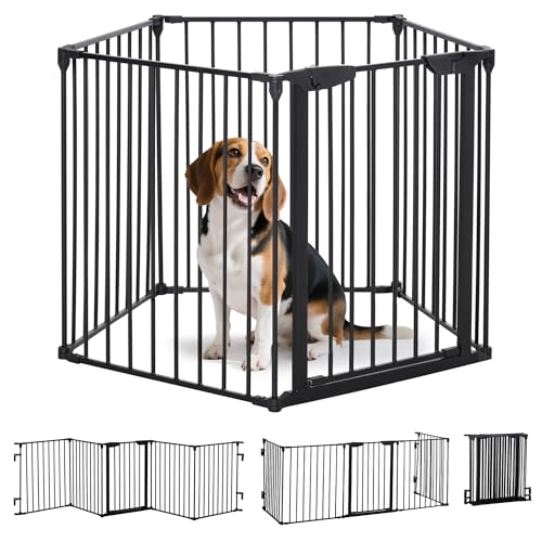 PawHut Cancellino per Cani Taglia Piccola e Media con Struttura Modulabile a 5 Pannelli, Box per Cani Pieghevole in Metallo e Plastica, 300x3x74.5 cm, Nero