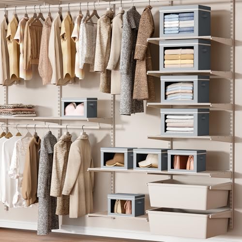 Image of Homsorout Storage Bins with Lids - Small Fabric Organizers with Window, Collapsible Storage Bins for Clothes, Decorative Closet Organizers for Towels, Tshirt, 3 Pack, Grey