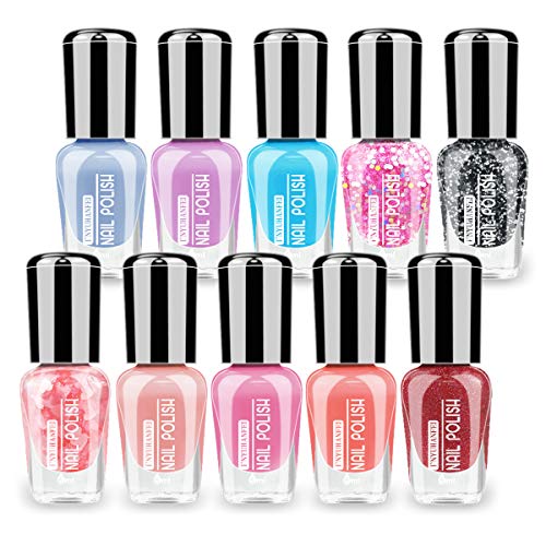 Abitzon 2019 Non Toxic Nail Polish Set Eco Friendly Easy Peel Off & Quick Dry Water Based Nail Polish (10 Bottles)
