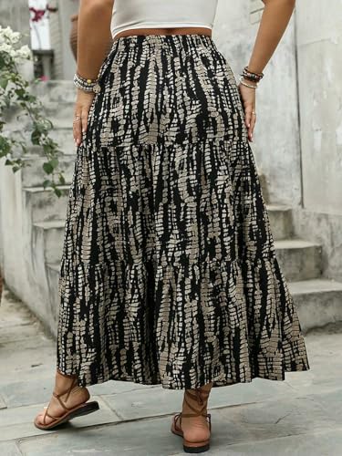 Casual Stretchy Plus Size Summer High Elastic Waist Casual Long Skirts Women Vacation Beach Skirt2