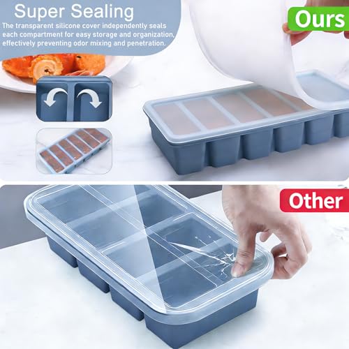 Image of 1 /2 Cup Covered Silicone Freezer Tray, 2-Piece Set Of Silicone Freezer Molds, Used For Preparing And Freezing Various Sauces And Other Dishes, Making 12 Portions Cube Blue