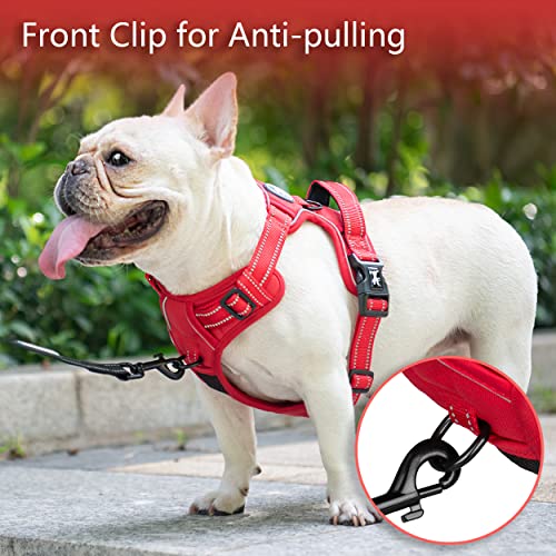 Image of PoyPet No Pull Dog Harness, No Choke Reflective Dog Vest, Adjustable Pet Harnesses with Easy Control Padded Handle for Small Medium Large Dogs(Red Matching Trim,XS)