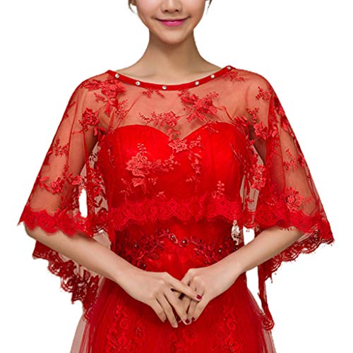 Women Embroidery Floral Lace Wedding Shawl Cape for Bridal Capelet