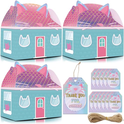 HOMEZZO 12 Pcs Cat House Themed Party Favor Boxes with Tags and T...