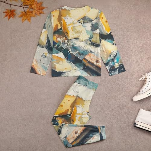Delicious Cheese PrintBoys Casual Comfort Pajamas, Long Sleeve Pajama Set140CM4