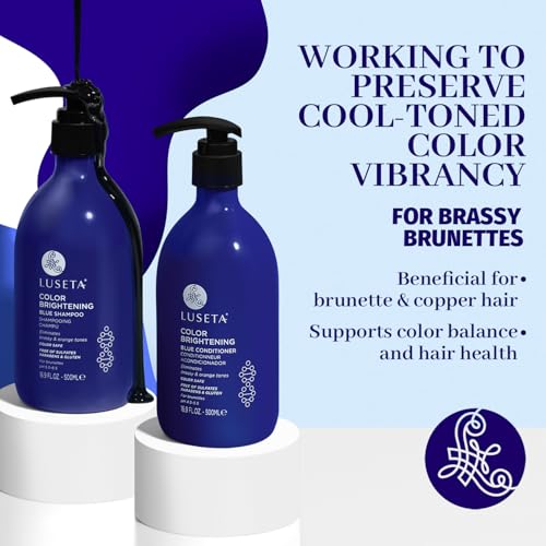 Image of Luseta Blue Shampoo & Conditioner Set for Brunette 2x16.9oz | Blue Shampoo for Brassy Hair and Brunettes, Color-Treated Hair, Reduce Orange /Copper Tones, Paraben & Gluten Free