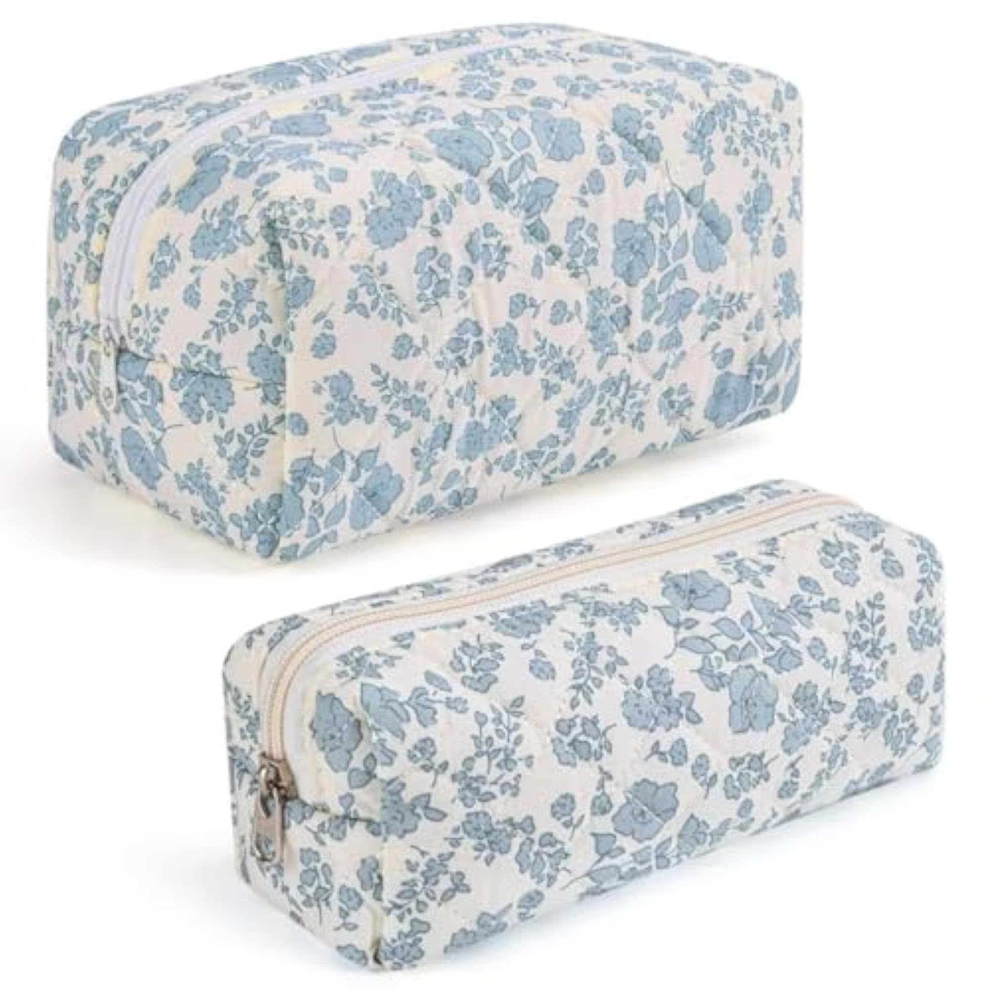 2 Pcs Cute Floral Quilted Makeup Bag Set for Women