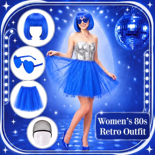 Image of 24 Pcs 6 Sets Wigs Tutus Glasses for Women Costume,Royal Blue,Straight
