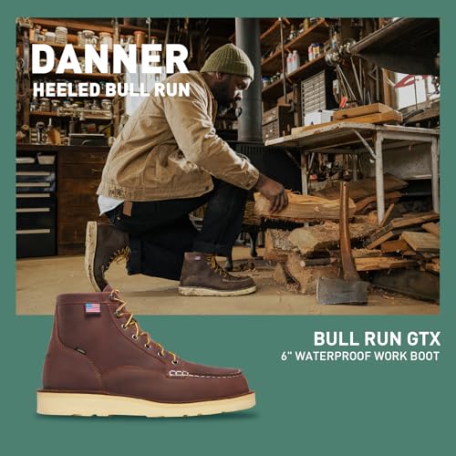 Image of Danner 6 inch Bull Run GTX Work Boots for Men - Oiled Full-Grain Leather Upper with Non Slip Wedge Outsole and 3-Density Cushion Footbed, EH Resistant