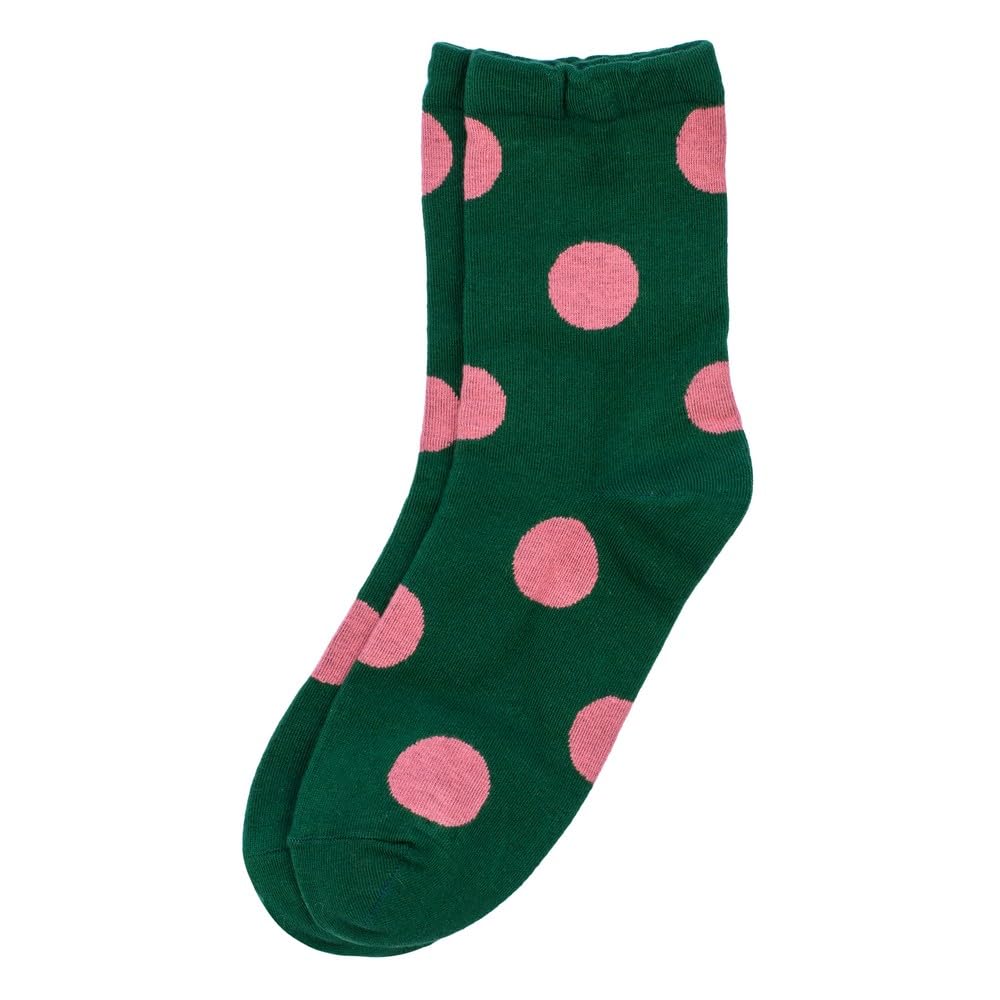 Joe Cool Unisex Green Novelty Socks For Women & Men, Funky Cotton Blend Socks With Playful Polka Dot Design, Mid-Calf Length, Breathable, Comfortable Fit - & Pink