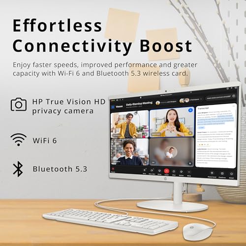 Image of HP 21.5 inch FHD All-in-One Desktop, Intel Celeron J4025, 8GB RAM, 288GB Storage (128GB SSD + 160GB Docking Station Set), WiFi 6, Windows 11 Pro, Wired Keyboard, Wired Mouse, Cashmere White