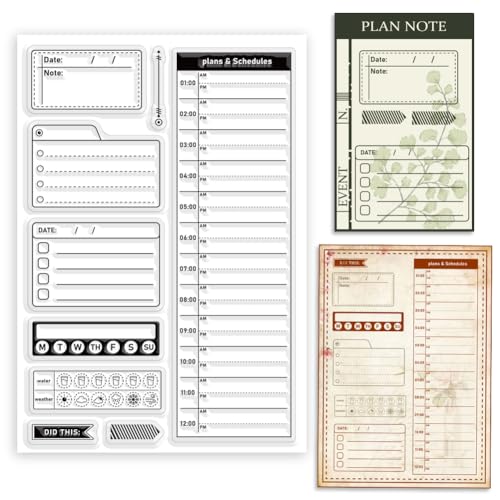 ORIGACH Plan y programa - sellos transparentes para tarjetas y manualidades, planificador de tiempo, sellos de silicona transparente, álbumes de recortes y fotos, diario