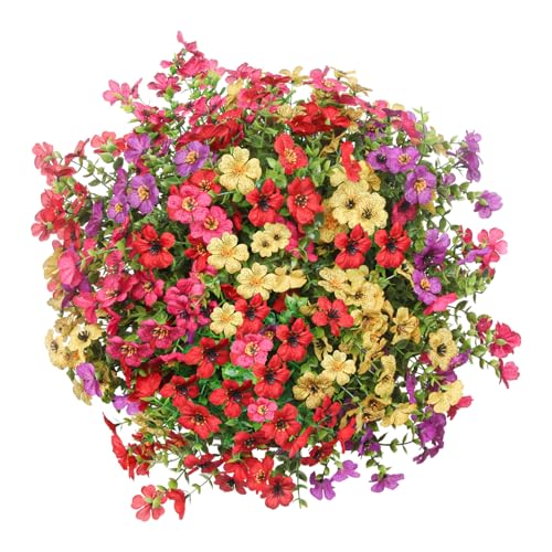 Artificial Hanging Flowers Basket, Fake Plants, Faux Silk Daisy Flowers, for Spring Summer Outdoor Decoration, UV Resistant, Coconut Planter, Look Real for Patio Garden Yard - Image 3