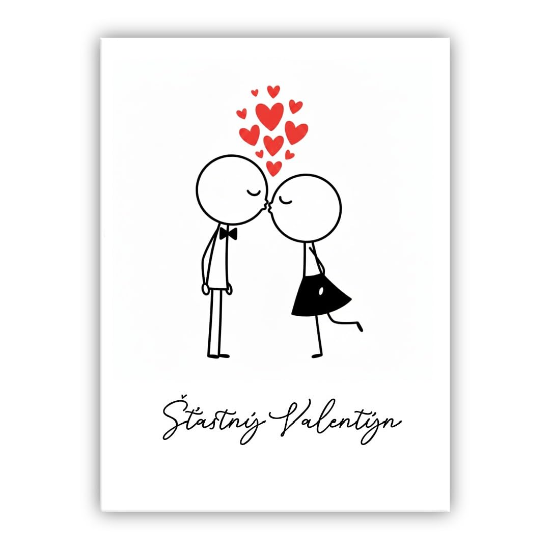Multilingual Valentine’s Day Card – Cute Couple – Romantic Valentines Greeting Card for Husband, Wife, Boyfriend, Girlfriend (• Czech: Šťastný Valentýn) — image 1