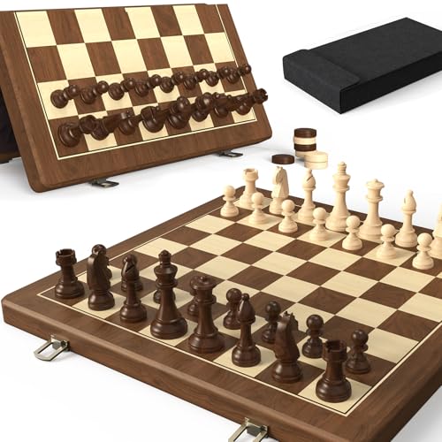 Set Magnético de Ajedrez y Damas de Madera 15" miniatura 1