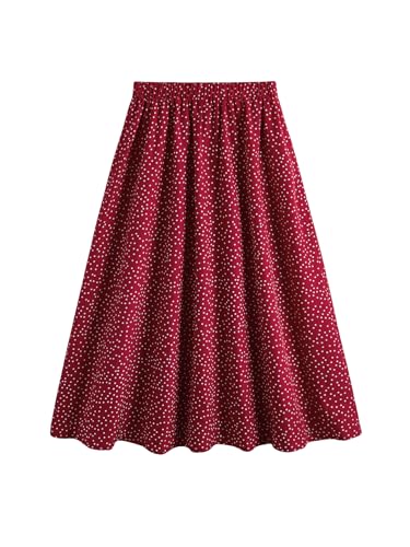 Women's All Over Printed Elastic Waist Skirt A Line Flared Flowy Midi Skirts