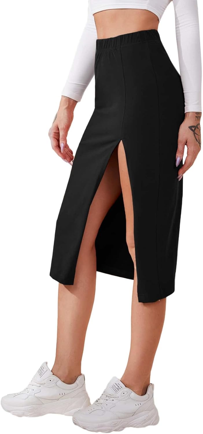 Verdusa Women's Elastic Waist Split Thigh Pencil Bodycon Midi Skirt - Image 4