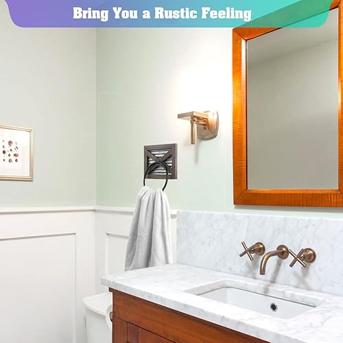 Miniatura 5 de Toallero rústico para baño de granja con metal galvanizado y metal negro, soporte rústico de madera marrón cálida para colgar en la pared, para