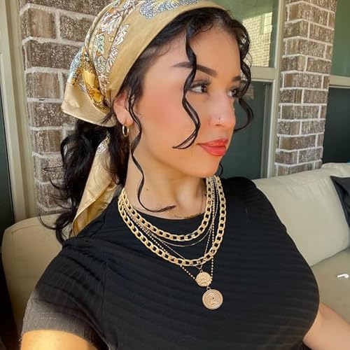 CICOCI 3PCS Head Scarf For Women 35" Satin Large Square Women Bandana Headband With Neacklace Set4