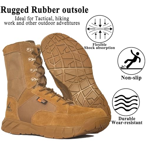 Lightweight Mens Tactical Shoes Combat Boots Coyote Brown Boots Military Training Lace Up Outdoor Hiking Breathable Army Shoe Side Zipper3