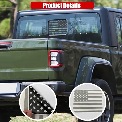 Image of USA Flag Decal for Truck, Car, Rear Middle Window - American Decal for Pickup Truck, Jeep Gladiator JT 2020-2024 (Black - Jeep JT)