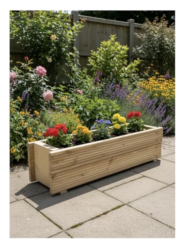 PARTY DECOR Wooden Planter Decking Wood 90cm x 28cm x 25.5cm for Outdoor and Indoor Use